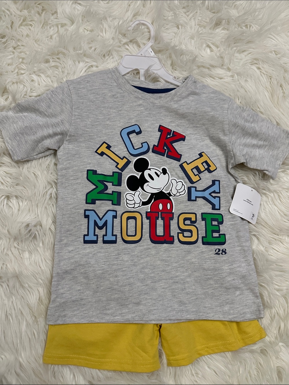 Disney Grey Mickey Mouse Short Sleeve Tee with Colorful Lettering
